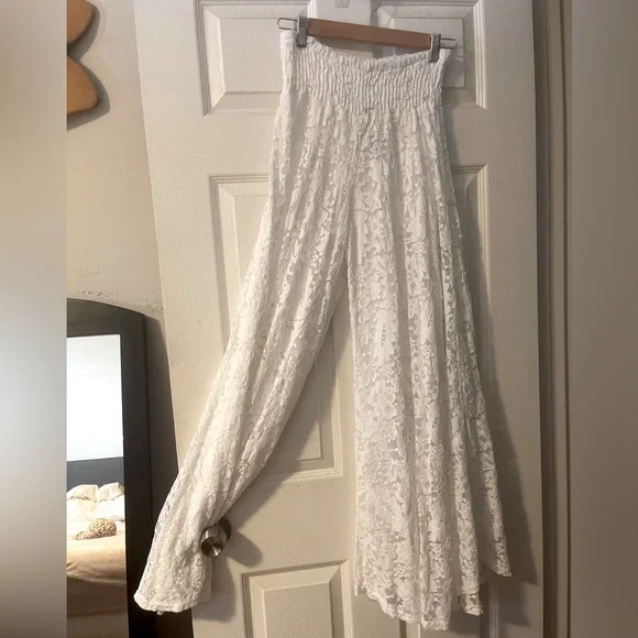 High rise super wide leg Lace pants white Size L - Picture 3 of 17